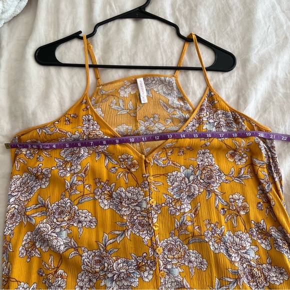 Xhilaration Mustard Yellow Floral Button Up Spaghetti Strap Dress with Pockets - Picture 9 of 9